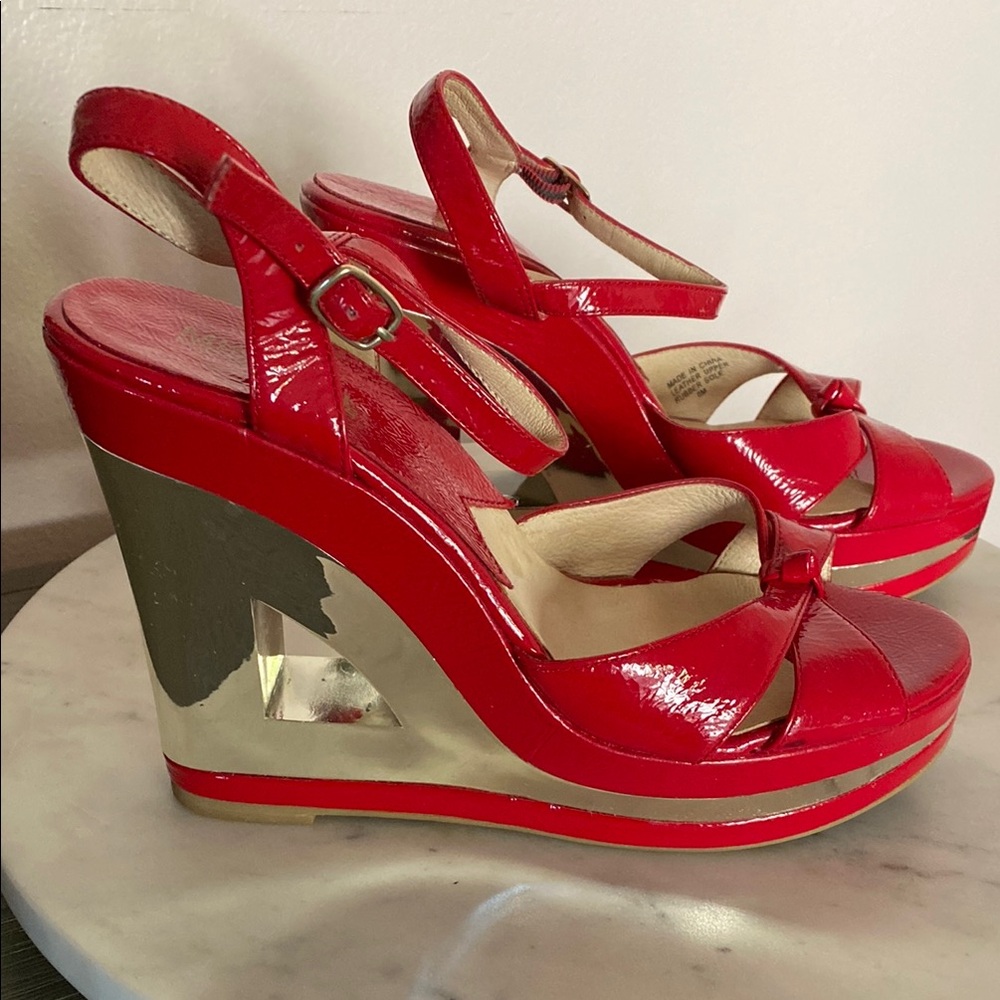 Michael Kors Red and Gold Wedge Sandals